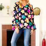 Be Bold Black Floral Hi-Lo Ruffle Sleeve Woven Top