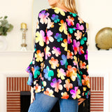 Be Bold Black Floral Hi-Lo Ruffle Sleeve Woven Top