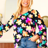 Be Bold Black Floral Hi-Lo Ruffle Sleeve Woven Top