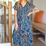 Just Feels Right Navy Blue Floral V Neck Dolman Maxi Dress