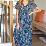 Just Feels Right Navy Blue Floral V Neck Dolman Maxi Dress