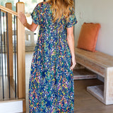 Just Feels Right Navy Blue Floral V Neck Dolman Maxi Dress