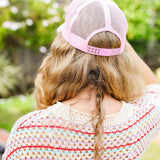 Baby Pink Glitter Smiley Face Mesh Trucker Hat