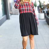 Holiday Plaid Twofer Babydoll Dress