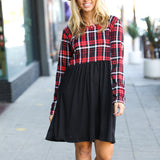 Holiday Plaid Twofer Babydoll Dress