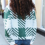 Under The Christmas Tree Green Plaid Soft Brushed Hairy Sweater