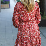 Make A Statement Burgundy Floral V Neck Dress