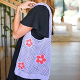 Lavender & Orange Floral Crochet Tote Bag