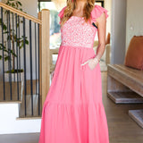 More Than Lovely Coral Floral Embroidery Dot Maxi Dress