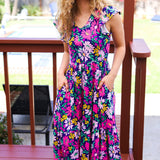 Diva Dreams Navy & Lilac Floral Fit & Flare Midi Dress