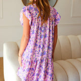 Spring Lilac Floral Tiered Ruffle Sleeve Woven Dress