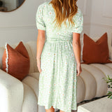 Sunny Days Sage Floral Print Fit & Flare Sash Belt V Neck Dress