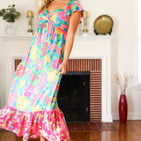 Vacay Vibes Blue Floral Print Sweetheart Twisted Neckline Maxi Dress