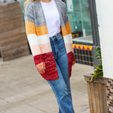 Fall For You Grey & Camel Color Block Open Cardigan