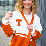 Game Day Burnt Orange "T" Embroidered Cardigan