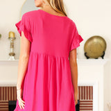 Summer Days Fuchsia Waffle Knit Ruffle Sleeve Babydoll Dress