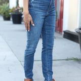 Judy Blue Dark Wash Mid Rise Minimum Distressed Straight Leg Jeans