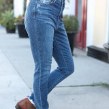 Judy Blue Dark Wash Mid Rise Minimum Distressed Straight Leg Jeans