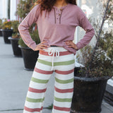 Holiday Vibes Rose & Green Fleece Plaid Drawstring Jogger