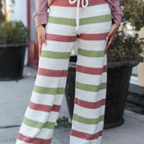 Holiday Vibes Rose & Green Fleece Plaid Drawstring Jogger