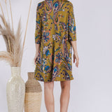 Celeste Full Size Paisley Print Round Neck Dress with Pockets