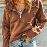 Double Take Half-Zip Thumbhole Sleeve Hoodie