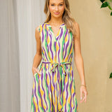 Sew In Love Full Size Stripe Tied Sleeveless Dress with Side Pockets