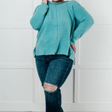 Simple Silhouette Brushed Hacci Sweater in Dusty Teal