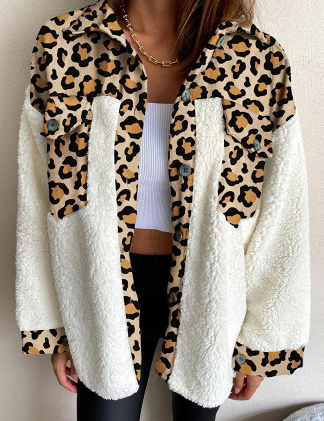 Fuzzy Button Up Long Sleeve Jacket