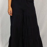 Ruffle Tiered Pull on Pants in Black