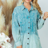 Corduroy Dip Dye Shirt Dress in Teal