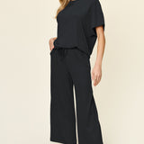 Double Take Full Size Texture Round Neck Short Sleeve T-Shirt and Wide Leg Pants