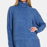 Zenana Full Size Brushed Melange Hacci Turtleneck Sweater