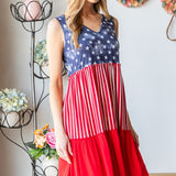 Heimish Full Size US Flag Theme Contrast Tank Dress