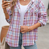 Plaid Long Sleeve Hooded Jacket