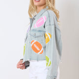 Football Towel & Sequin Embroidery Denim Jacket