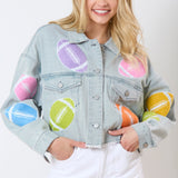 Football Towel & Sequin Embroidery Denim Jacket