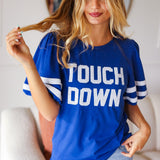 Stand Out Blue "TOUCHDOWN" Sequin Bubble Sleeve Game Day Top