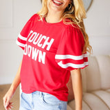 Stand Out Red "TOUCHDOWN" Sequin Bubble Sleeve Game Day Top