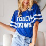 Stand Out Blue "TOUCHDOWN" Sequin Bubble Sleeve Game Day Top