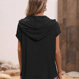 Half Button Hooded Short Sleeve Blouse