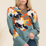 Celeste Full Size Camo Print Contrast Long Sleeve T-Shirt