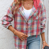 Plaid Long Sleeve Hooded Jacket