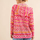 And The Why Full Size Printed Thermal Hooded Open Front Cardigan