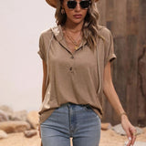 Half Button Hooded Short Sleeve Blouse