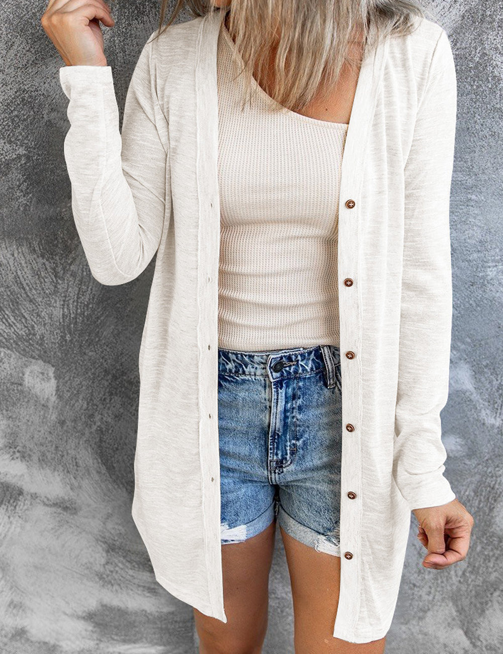 Double Take Button Down Long Sleeve Longline Cardigan