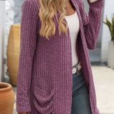 Open Front Long Sleeve Ribbed Cardigan