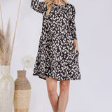 Celeste Full Size Leopard Three-Quarter Sleeve Dress with Pockets