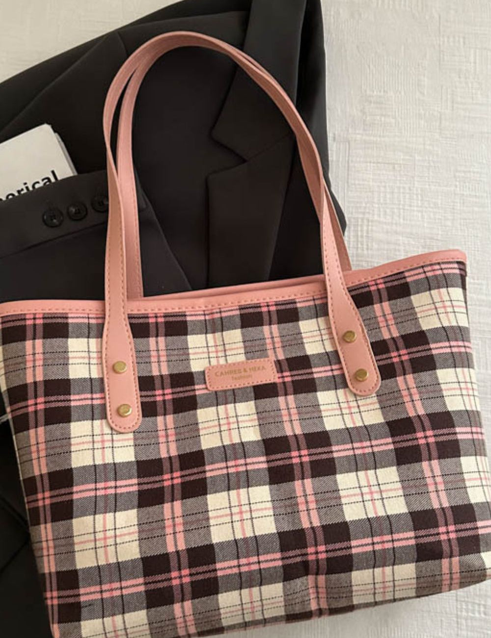 Plaid PU Leather Tote Bag