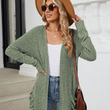 Pocketed Open Front Long Sleeve Cardigan